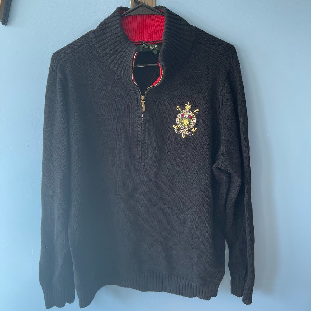 Lauren Ralph Lauren 1/4 Zip Cotton Sweater Blk 1X